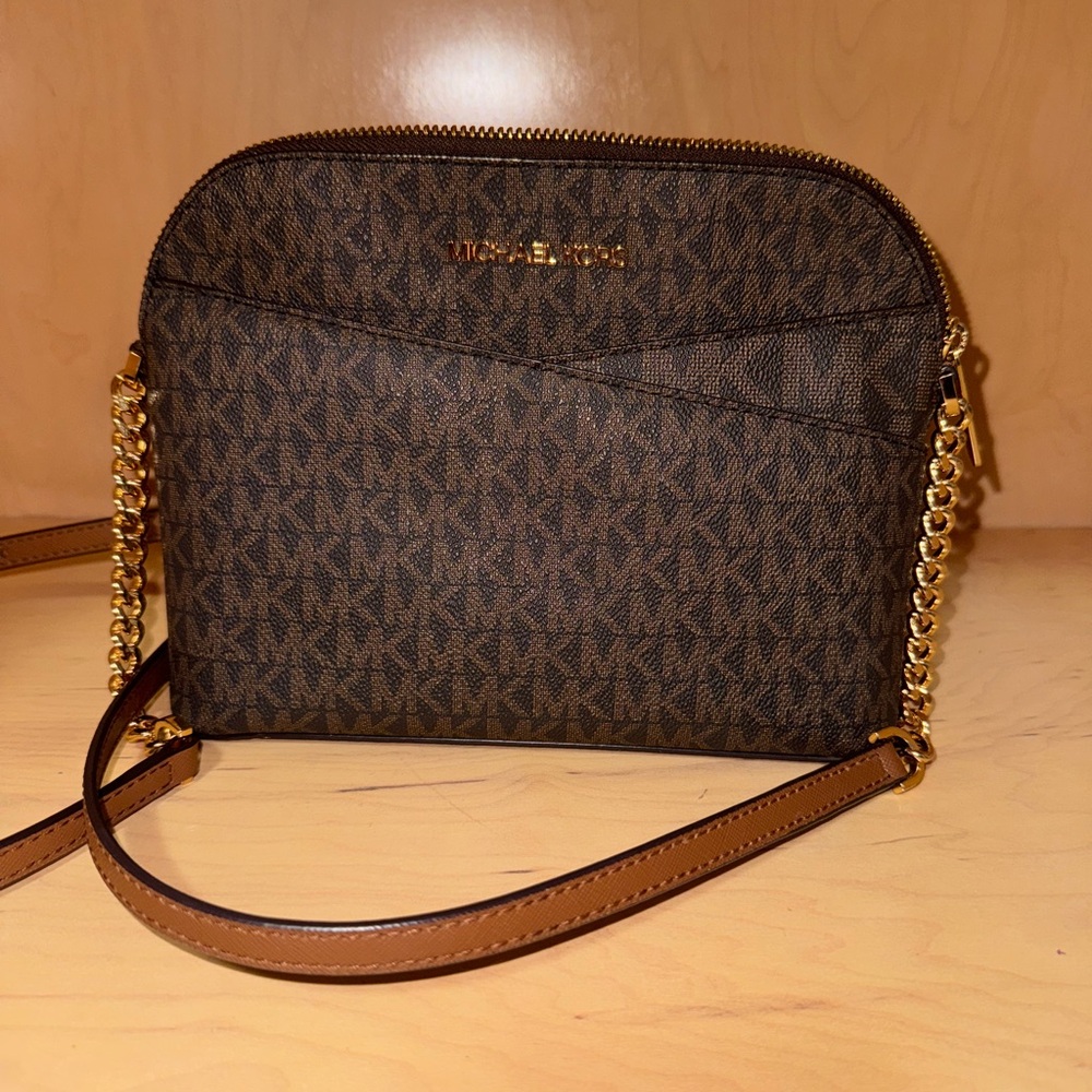 Michael Kors Dark Brown Crossbody Bag with Gold Chain